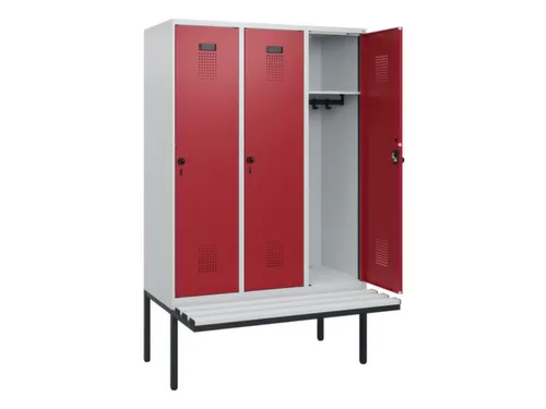 locker met bank,HxBxD 1950x1200x815mm,3vak,vak B 400mm,draaigrendel