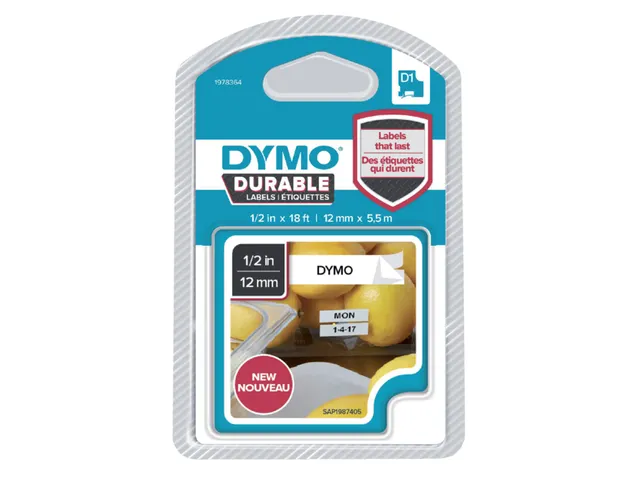 Ruban à étiqueter Dymo 1978364 12mmx5,5m noir sur blanc