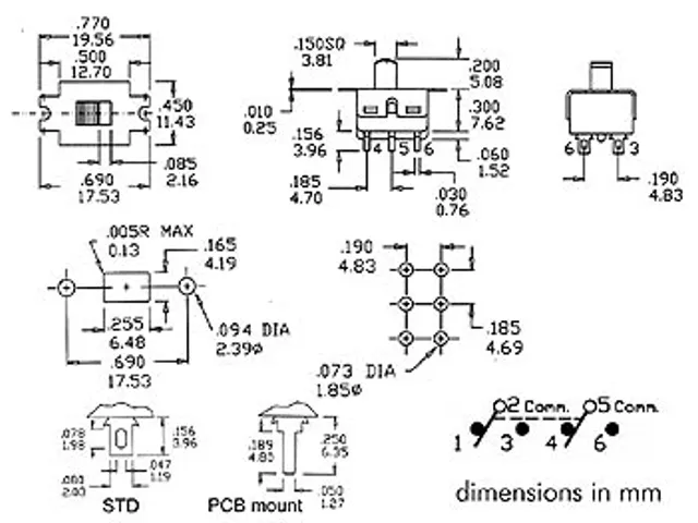 Schuifschakelaar 2P On-On - Pcb Montage