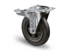 zwenkwiel m. rem,draagverm. 70kg,massief rubber-banden,ØxB 100x30mm