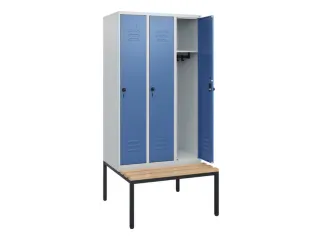 locker met bank,HxBxD 1950x900x815mm,3vak,vak B 300mm,draaigrendel - 2