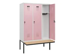 locker met bank,HxBxD 1950x1200x815mm,3vak,vak B 400mm,draaigrendel
