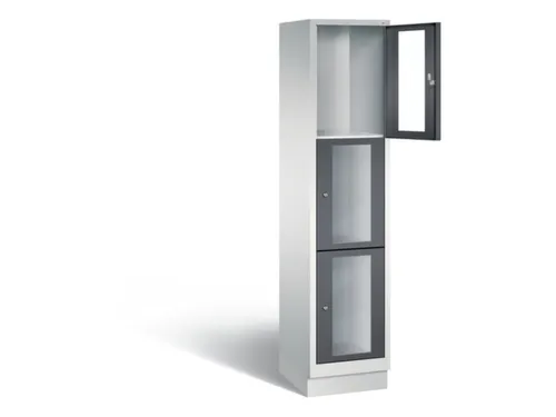 Lockerkast 1800x420x500mm 1x3 vakken Cilinderslot, Sokkel, RAL7021