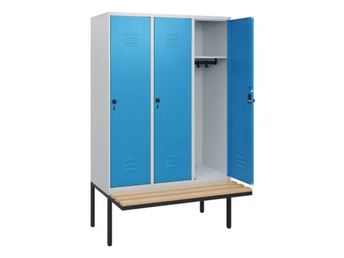locker met bank,HxBxD 1950x1200x815mm,3vak,vak B 400mm,draaigrendel