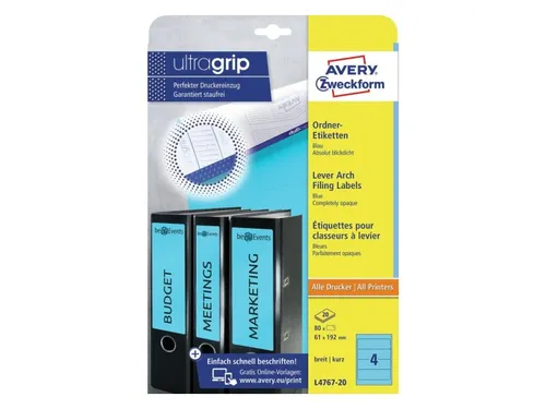 Rugetiket Avery Zweckform breed 192x61mm Blauw L4767 80 stuks