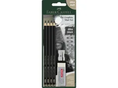 Grafietpotlood Faber-Castell Pitt Mat set 4 potl. 2B,6B,10B, 14B, 1 gu