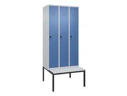 locker met bank,HxBxD 2120x900x815mm,3vak,vak B 300mm,draaigrendel