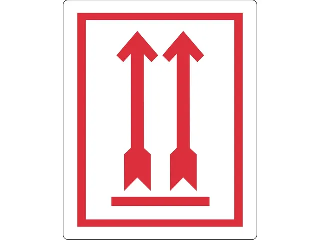 Waarschuwingsetiket pijl omhoog 74x105mm 500 stuks