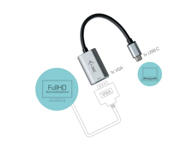i-tec Metal C31METALVGA60HZ, 0,15 m, USB Type-C, VGA (D-Sub), Mannelij