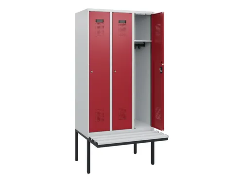 locker met bank,HxBxD 1950x900x815mm,3vak,vak B 300mm,cilinderslot
