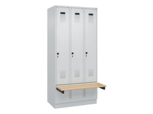 locker met bank,HxBxD 1950x900x815mm,3vak,vak B 300mm,draaigrendel