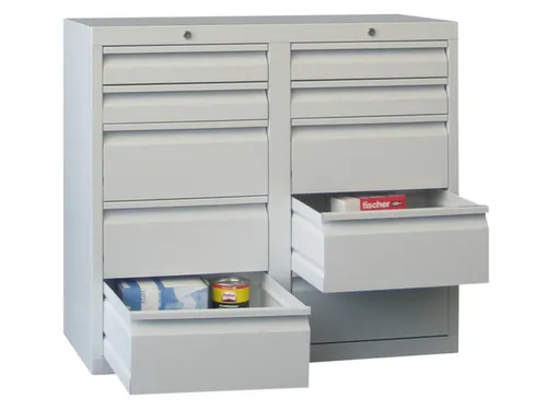 ladekast HxBxD 900x1000x500mm 10laden RAL7035 front RAL7035