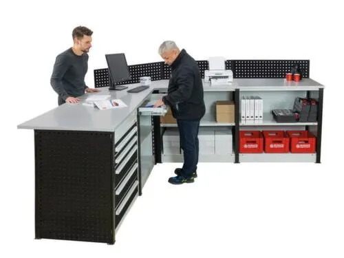 balie-set,HxBxD 1035x3848x1836mm,blad spaanplaat,inox grijs