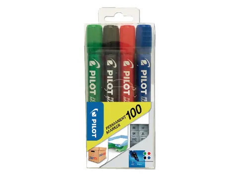 Pilot Permanent Marker 100 Rond Fijne punt Assorti 4 stuks