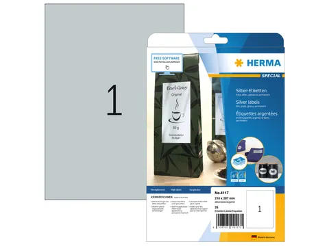HERMA 4114 Zilver folie-etiketten A4 210x297mm Glossy 25 stuks