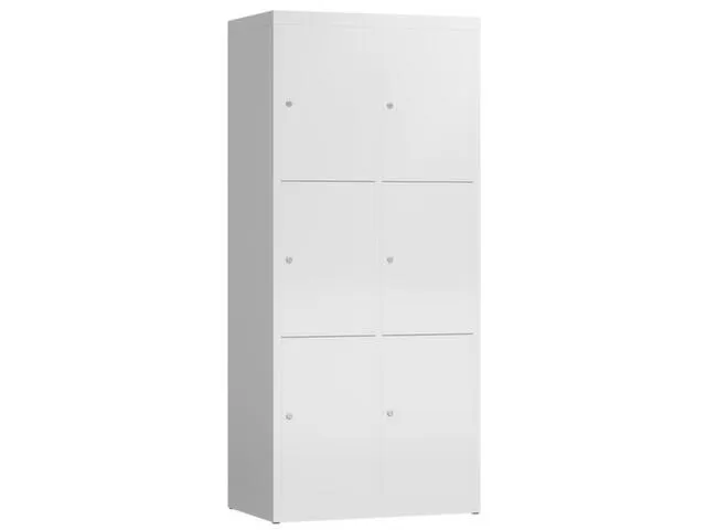 Lockerkast 1800x800x500mm 2x3 vakken cilinderslot, sokkel, RAL9003