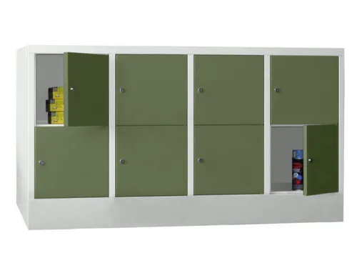 lockerkast,HxBxD 855x1600x500mm,4x2vakken,RAL7035,front RAL6011