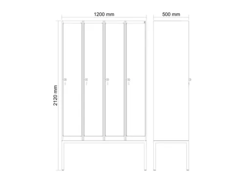 locker,HxBxD 2120x1200x500mm,4vak,vak B 300mm,draaigrendel