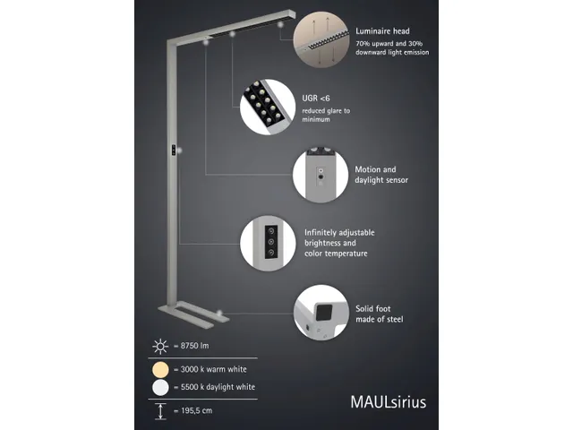 Vloerlamp LED MAULsirius colour Zilver vario sensor dimbaar voet