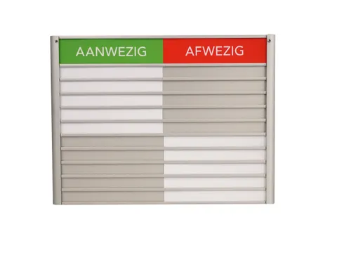 Menoor In-Uit bord 10 namen Aluminium Aanwezig/Afwezig Groen/rood