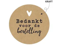 KP Sticker rond 50mm "Bedankt voor de bestelling" kraft hart 250 stuks