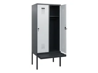 locker met bank,HxBxD 1950x800x815mm,2vak,vak B 400mm,draaigrendel - 1