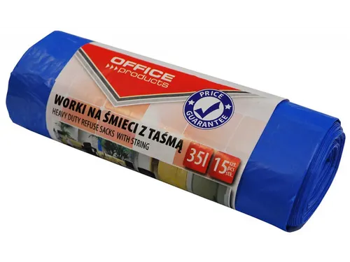 vuilniszak met trekkoord 50x57cm 35L LDHD 25 micron blauw 15 stuks