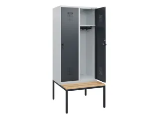 locker met bank,HxBxD 1950x800x815mm,2vak,vak B 400mm,draaigrendel - 1