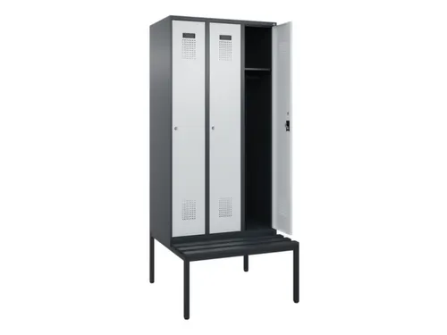 locker met bank,HxBxD 2120x900x815mm,3vak,vak B 300mm,cilinderslot