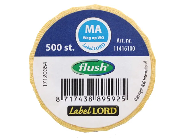 Voedseletiketten 59x23x59mm Flushlabel MA weg op WO