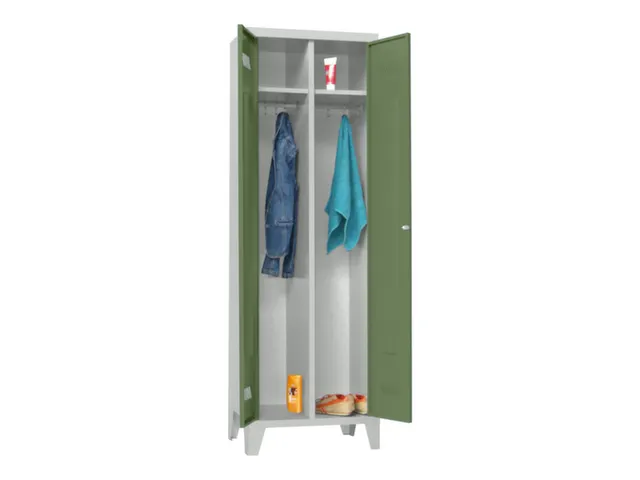 garderobekast,HxBxD 1850x600x500mm,2vak,RAL7035,front RAL6011