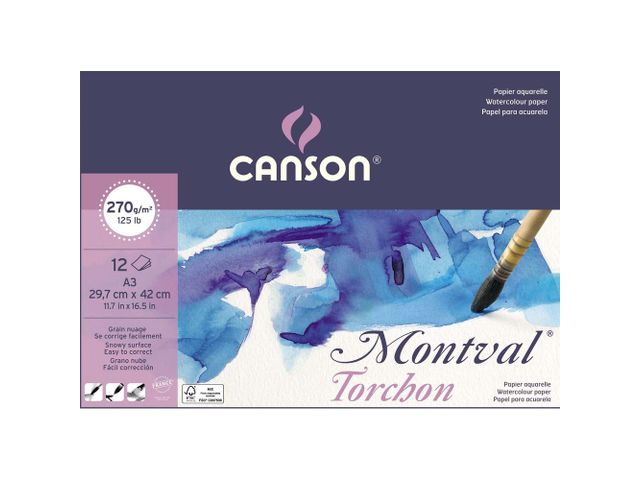 Canson Papier aquarelle Montval grain torchon 270g A3 12 feuilles