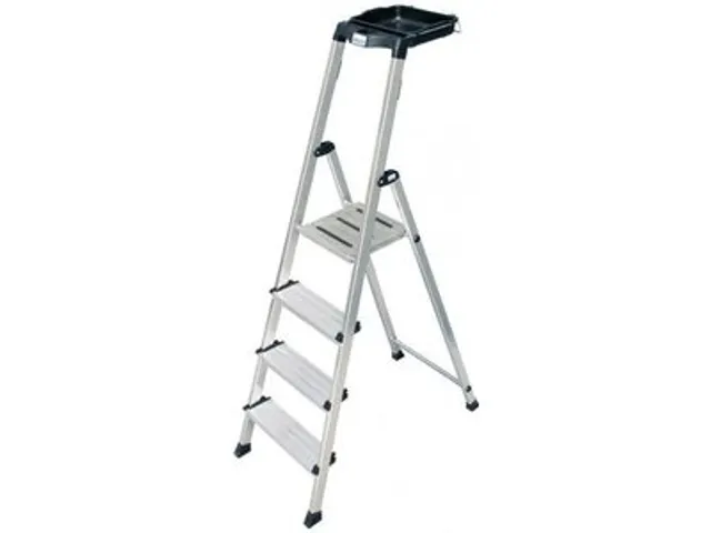trapladder,eenzijdig,4treden,bordes m. antislip elementen,balk L 1,6m