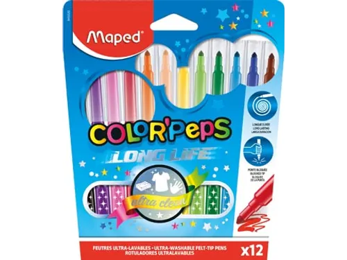 Maped Viltstift Color'Peps 12 Stiften in een Kartonnen Etui