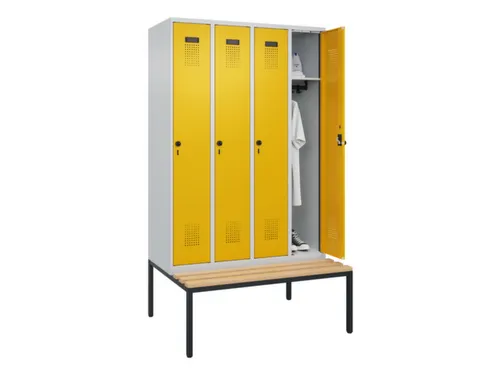 locker met bank,HxBxD 2120x1200x815mm,4vak,vak B 300mm,draaigrendel