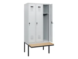 locker met bank,HxBxD 1950x900x815mm,3vak,vak B 300mm,draaigrendel - 1