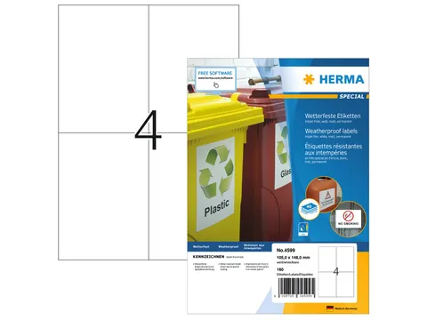 HERMA 4599 Weerbestendige Inkjet-etiketten A4 105x148mm wit 160 stuks