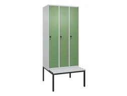 locker met bank,HxBxD 2120x900x815mm,3vak,vak B 300mm,draaigrendel