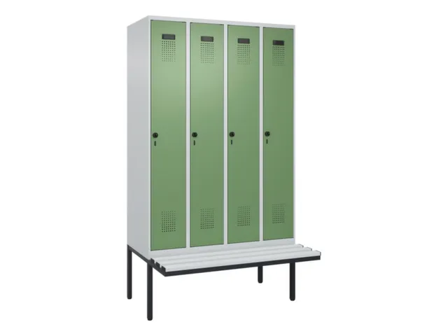 locker met bank,voor scheiding van kleding,HxBxD 2120x1200x815mm,4vak