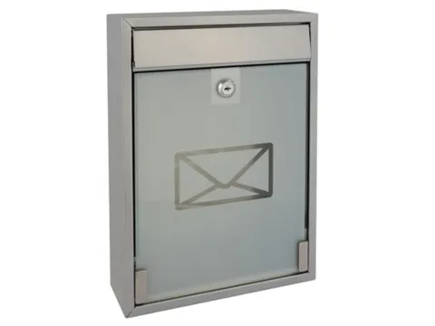 Brievenbus Milaan Zilver staal glazen front incl. 2 sleutels 36x26x8cm