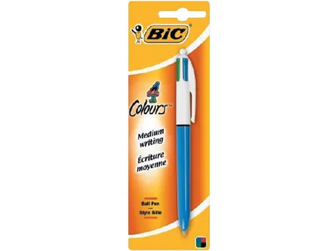 Balpen Bic 4kleuren medium lichtblauw blister à 1 stuk