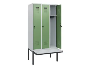 locker met bank,HxBxD 1950x900x815mm,3vak,vak B 300mm,draaigrendel - 1