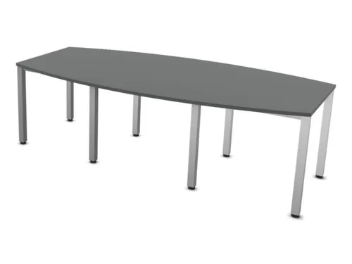 vergadertafel HxBxD 74x240x120cm vatvormig MS-donkergrijs 4voeten alu