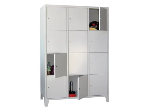 lockerkast,HxBxD 1850x1200x500mm,3x4vakken,RAL7035,front RAL5010
