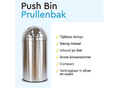 Afvalbak BRASQ Push Bin PB230+ 30 liter rvs