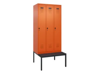 locker met bank,HxBxD 2120x900x815mm,3vak,vak B 300mm,draaigrendel - 2