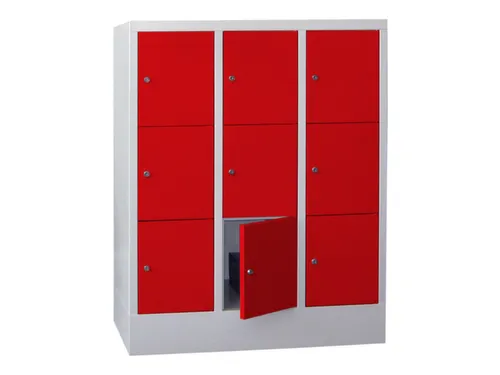 lockerkast,HxBxD 1187x900x500mm,3x3vakken,RAL7035,front RAL3000