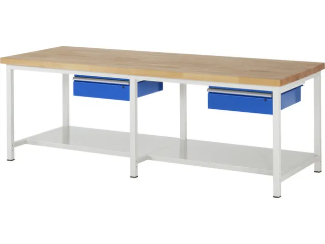 werkbank,HxBxD 840-1040x2500x900mm,beukblad,draagverm. 1250kg,4voeten