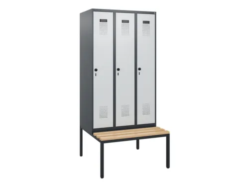 locker met bank,HxBxD 1950x900x815mm,3vak,vak B 300mm,draaigrendel
