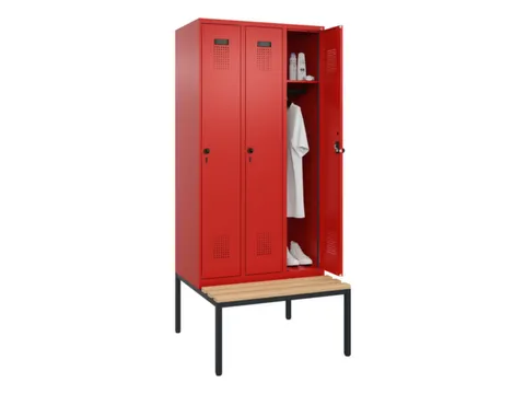 locker met bank,HxBxD 2120x900x815mm,3vak,vak B 300mm,draaigrendel